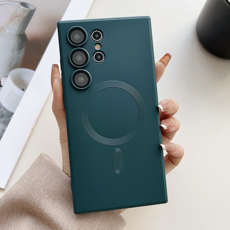 

For Samsung Galaxy S23 Ultra 5G Metallic Paint Magsafe Liquid TPU Phone Case(Green)