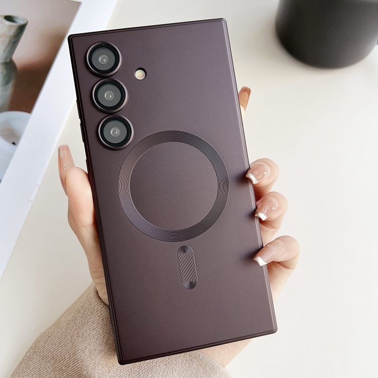 

For Samsung Galaxy S25 5G Metallic Paint Magsafe Liquid TPU Phone Case(Brown)