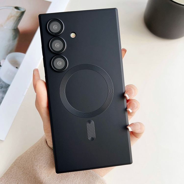 

For Samsung Galaxy S25 5G Metallic Paint Magsafe Liquid TPU Phone Case(Black)