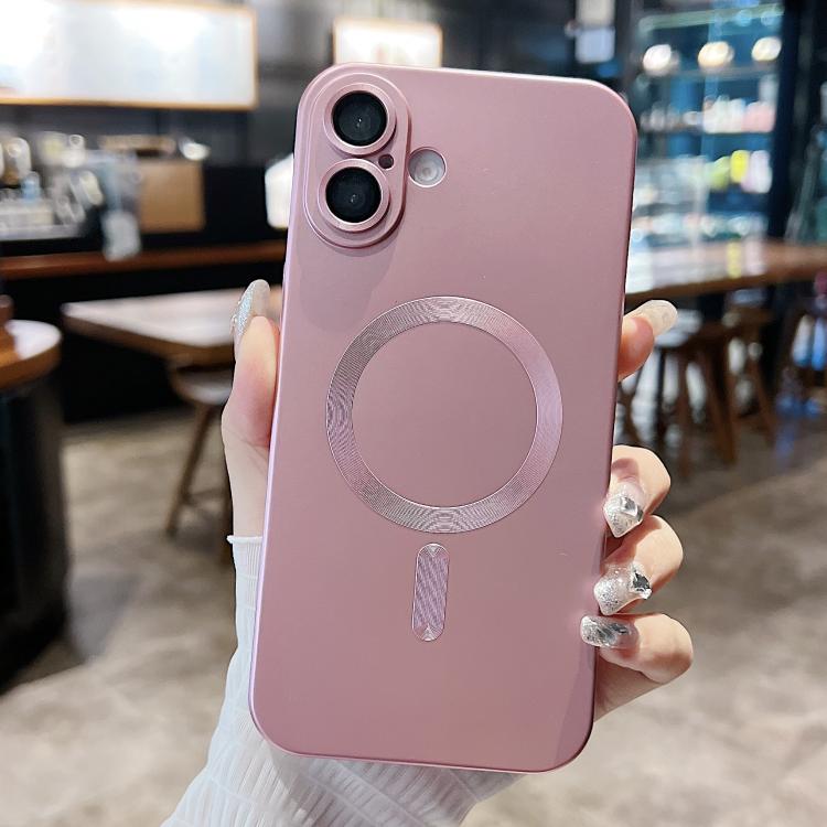 

For iPhone 17 Metallic Paint Magsafe Liquid TPU Phone Case(Pink)