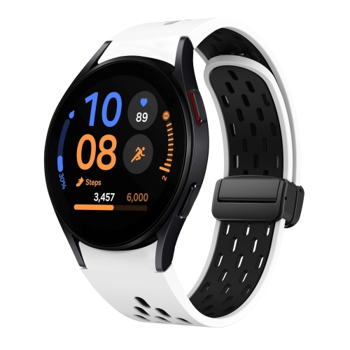 

For Samsung Galaxy Watch FE 40mm Two Color Magnetic Folding Black Buckle Silicone Watch Band(White Black)