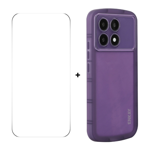 

For Redmi K70E ENKAY Hat-Prince Translucent Matte TPU Phone Case + 9H Big Arc Edge Glass Film(Purple)