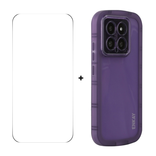 

For Xiaomi 14 ENKAY Hat-Prince Translucent Matte TPU Phone Case + 9H Big Arc Edge Glass Film(Purple)