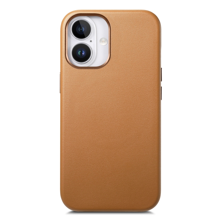 

For iPhone 16 Plus Electroplated Metal Button MagSafe Phone Case(Brown)