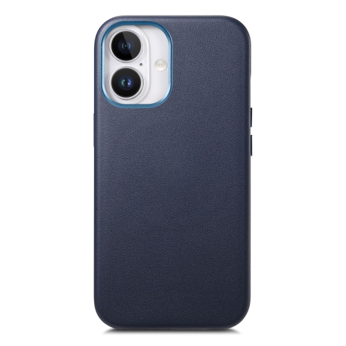 

For iPhone 16 Electroplated Metal Button Shockproof Phone Case(Dark Blue)