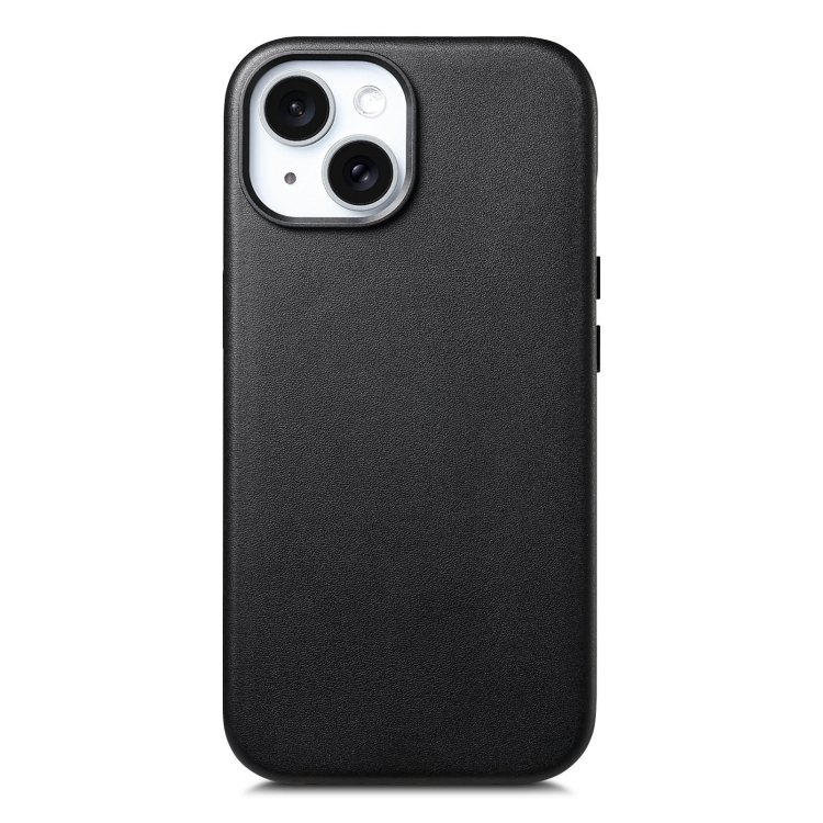 

For iPhone 15 Electroplated Metal Button MagSafe Phone Case(Black)