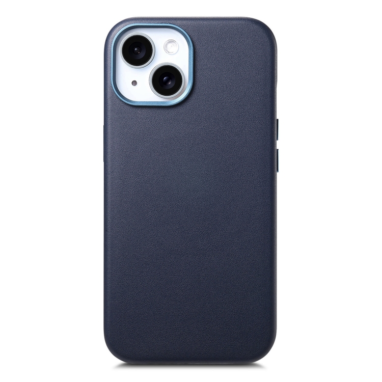 

For iPhone 15 Electroplated Metal Button MagSafe Phone Case(Dark Blue)