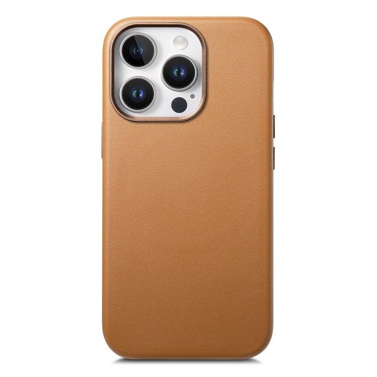 

For iPhone 15 Pro Max Electroplated Metal Button MagSafe Phone Case(Brown)