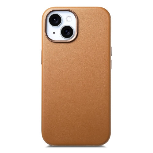 

For iPhone 14 Electroplated Metal Button Shockproof Phone Case(Brown)