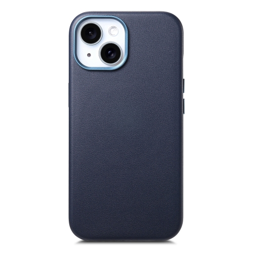 

For iPhone 14 Plus Electroplated Metal Button Shockproof Phone Case(Dark Blue)