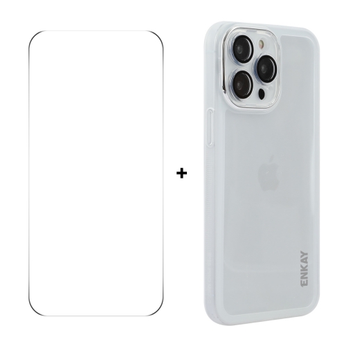 

For iPhone 14 Pro ENKAY Hat-Prince Translucent Matte TPU Phone Case with Lens Film + 9H Big Arc Edge Film(White)