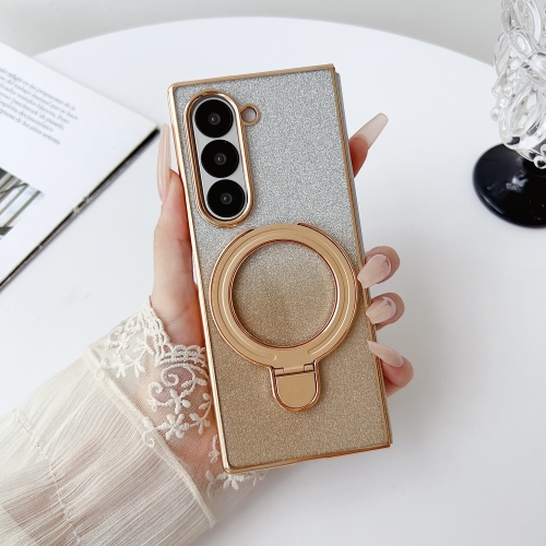 

For Samsung Galaxy Z Fold6 Gradient Glitter Plating Magsafe Phone Case(Gold)