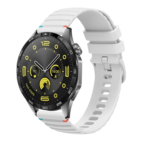 

For Huawei Watch GT 4 46mm Wavy Dotted Stitched 22mm Silicone Watch Band(White)