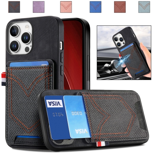 

For iPhone 16 Pro Denim Texture Leather Skin Phone Case with Card Slot(Black)