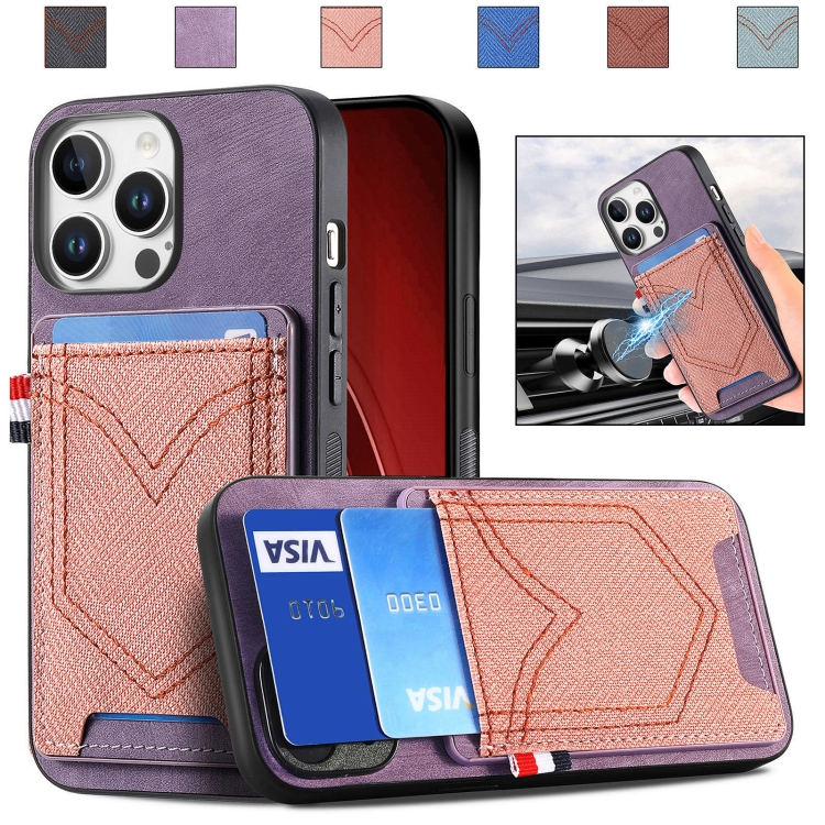 

For iPhone 16 Pro Denim Texture Leather Skin Phone Case with Card Slot(Purple)