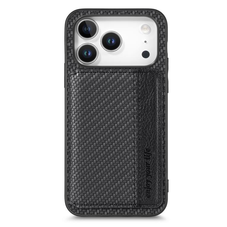 

For iPhone 17 Pro Max Carbon Fiber Magnetic Card Wallet RFID Blocking Phone Case(Black)
