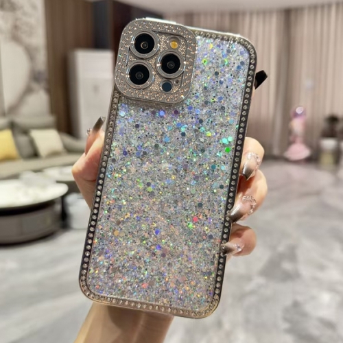 

For iPhone 15 Pro Max Diamond Glitter Sequins TPU Phone Case(Silver)