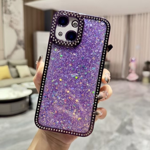 

For iPhone 15 Diamond Glitter Sequins TPU Phone Case(Purple)