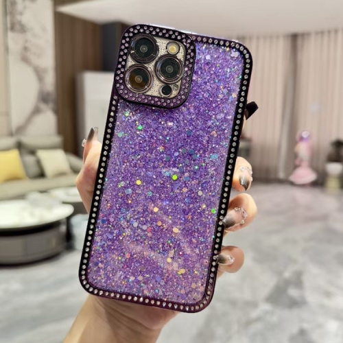 

For iPhone 14 Pro Max Diamond Glitter Sequins TPU Phone Case(Purple)