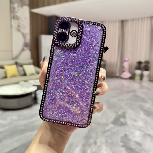 

For iPhone 16 Diamond Glitter Sequins TPU Phone Case(Purple)