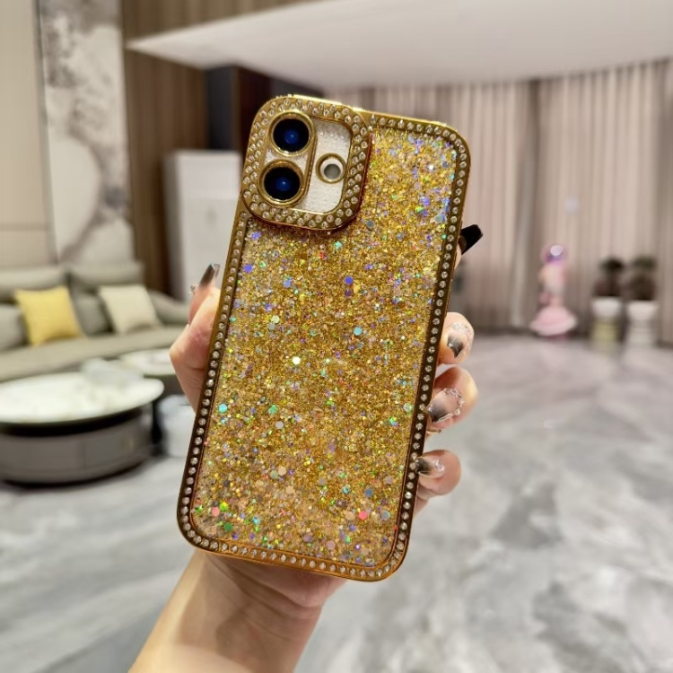 

For iPhone 16 Diamond Glitter Sequins TPU Phone Case(Gold)