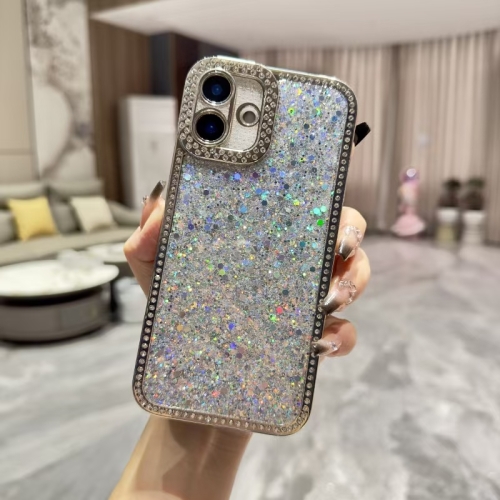 

For iPhone 16 Plus Diamond Glitter Sequins TPU Phone Case(Silver)