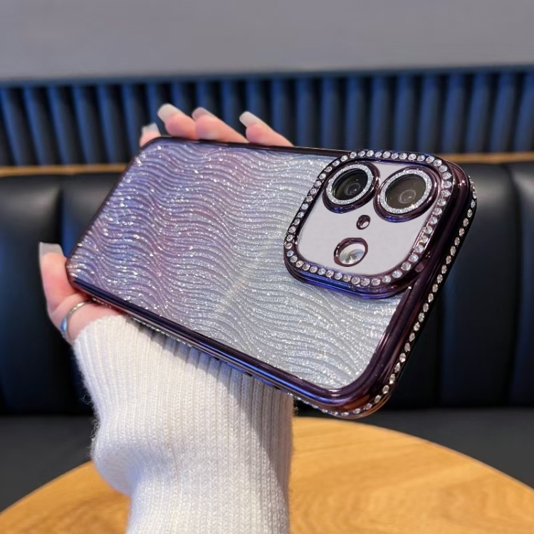

For iPhone 16 Diamond Water Ripple Gradient Glitter TPU Phone Case(Purple)