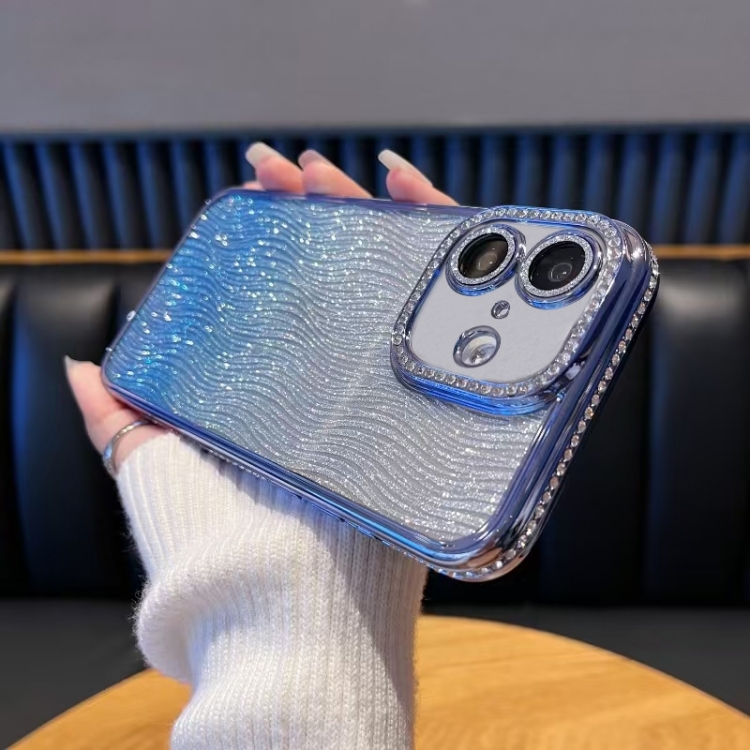 

For iPhone 16 Diamond Water Ripple Gradient Glitter TPU Phone Case(Blue)