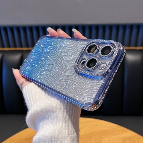 

For iPhone 15 Pro Max Diamond Water Ripple Gradient Glitter TPU Phone Case(Blue)