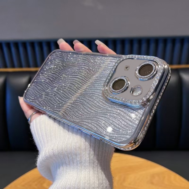 

For iPhone 15 Diamond Water Ripple Gradient Glitter TPU Phone Case(Silver)