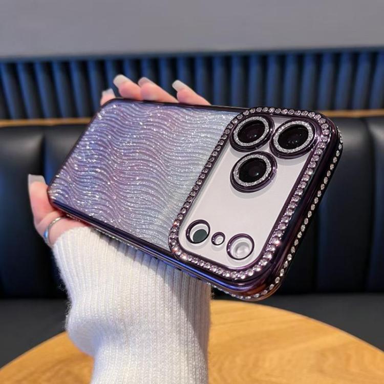 

For iPhone 17 Pro Max Diamond Water Ripple Gradient Glitter TPU Phone Case(Purple)