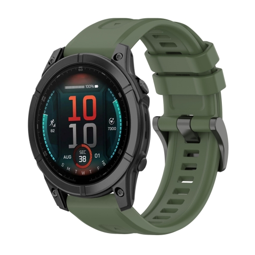 

For Garmin Fenix E 47mm Pure Color Steel Buckle 22mm Silicone Watch Band(Dark Green)