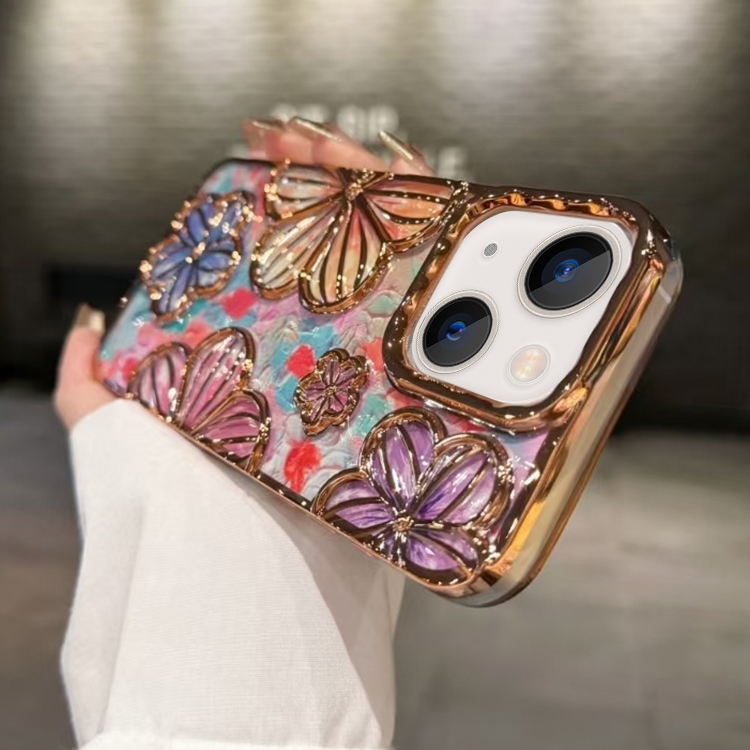

For iPhone 13 3D Flower Electroplated TPU Phone Case(Gold)