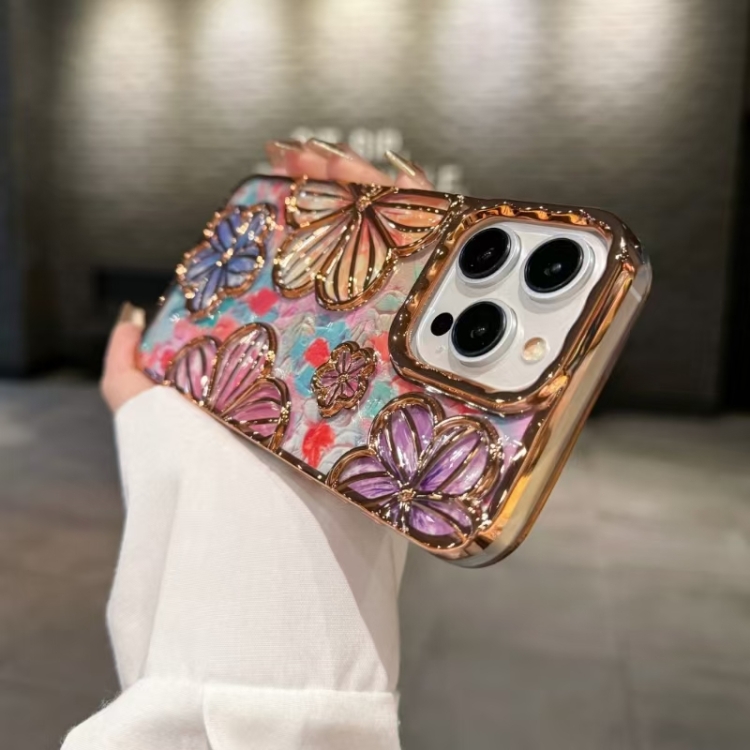 

For iPhone 13 Pro 3D Flower Electroplated TPU Phone Case(Gold)