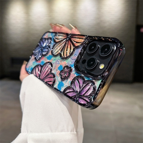 

For iPhone 13 Pro Max 3D Flower Electroplated TPU Phone Case(Black)