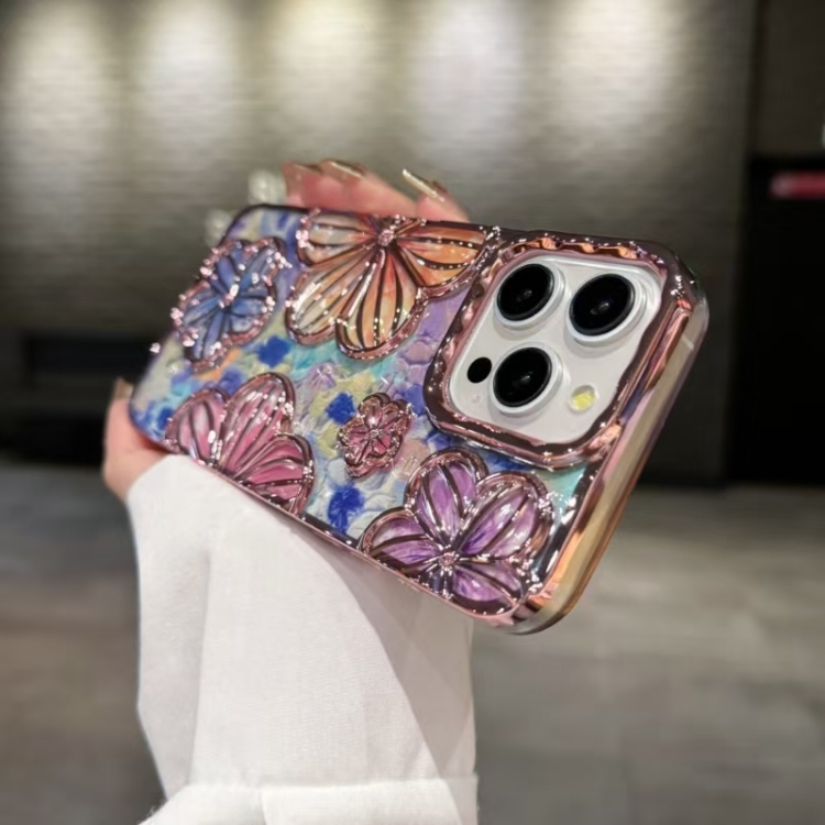 

For iPhone 14 Pro 3D Flower Electroplated TPU Phone Case(Pink)