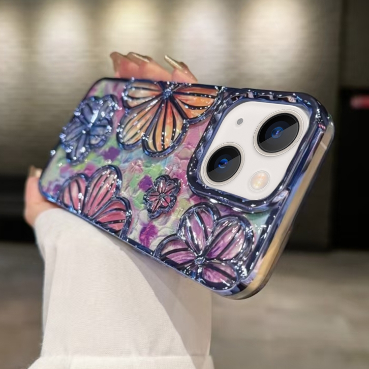 

For iPhone 15 3D Flower Electroplated TPU Phone Case(Blue)