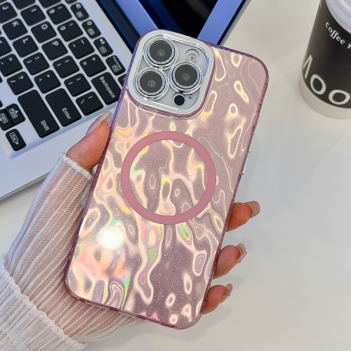 

For iPhone 16 Pro Plating Texture MagSafe TPU Phone Case with Glitter Lens Film(Pink Wrinkles)