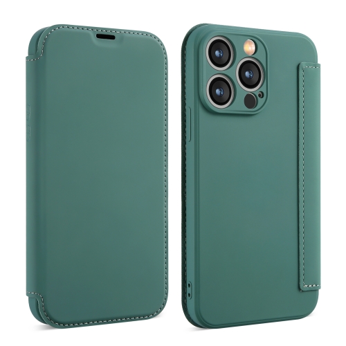 

For iPhone 16 Pro Imitate Liquid Skin Feel Leather Phone Case with Card Slots(Dark Green)