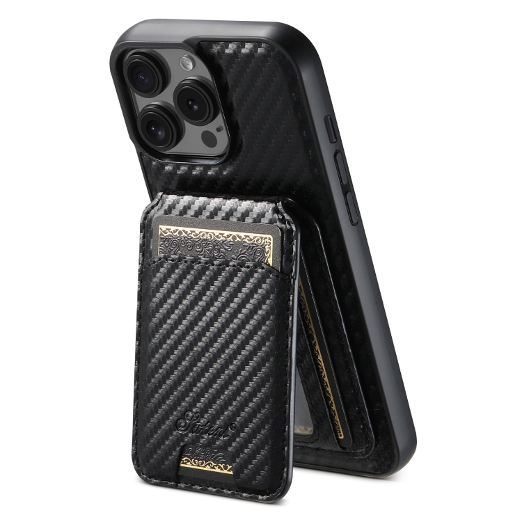 

For iPhone 12 Pro Suteni TXWH18 Carbon Fiber Texture Detachable Wallet MagSafe Phone Case(Black)