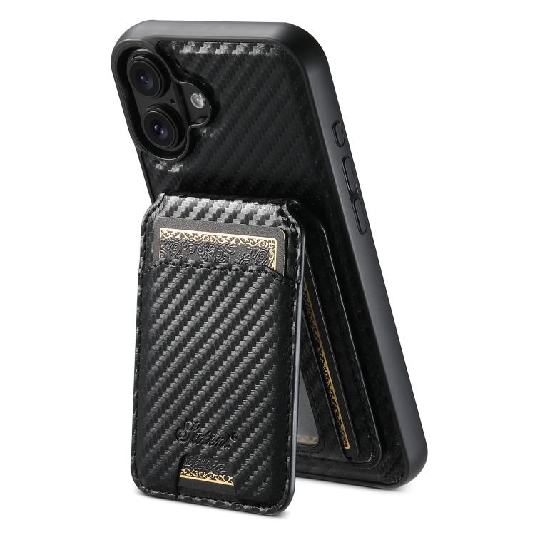 

For iPhone 17 Suteni TXWH18 Carbon Fiber Texture Detachable Wallet MagSafe Phone Case(Black)