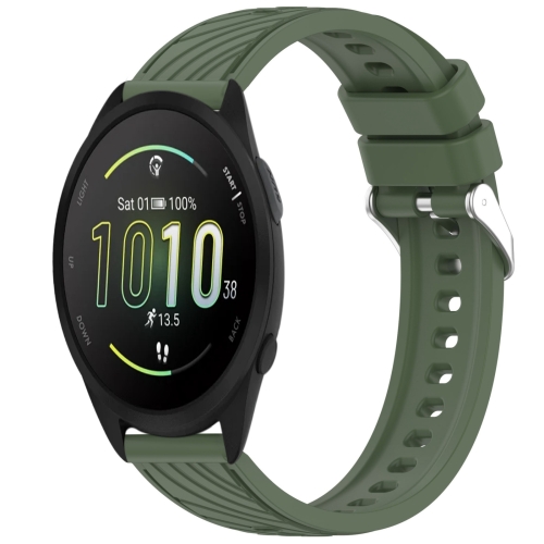 

For Garmin Forerunner 165 Stripe Texture Silicone 20mm Watch Band(Dark Green)