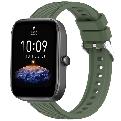 

For Amazfit Bip3 Pro Stripe Texture 20mm Silicone Watch Band(Dark Green)