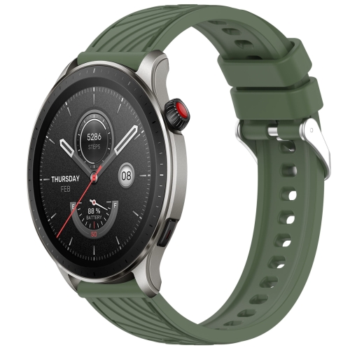 

For Amazfit GTR 4 Pro Stripe Texture 22mm Silicone Watch Band(Dark Green)