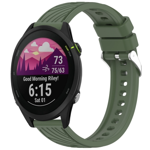 

For Garmin Forerunner 255 Music Stripe Texture 22mm Silicone Watch Band(Dark Green)