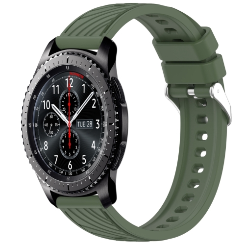 

For Samsung Gear S3 Frontier Stripe Texture 22mm Silicone Watch Band(Dark Green)