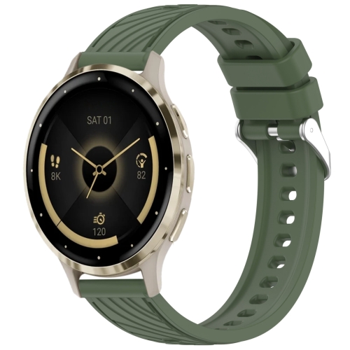 

For Garmin Venu 3S Stripe Texture 18mm Silicone Watch Band(Dark Green)