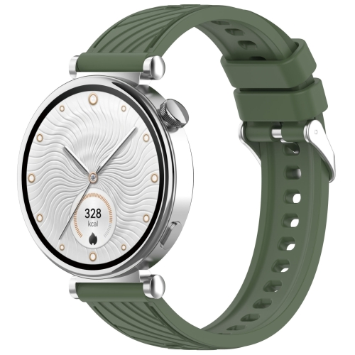 

For Huawei Watch GT 5 41mm Stripe Texture 18mm Silicone Watch Band(Dark Green)