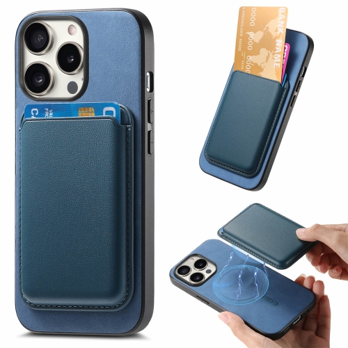 

For iPhone 16 Pro Retro Magsafe Card Bag PU Back Cover Phone Case(Blue)