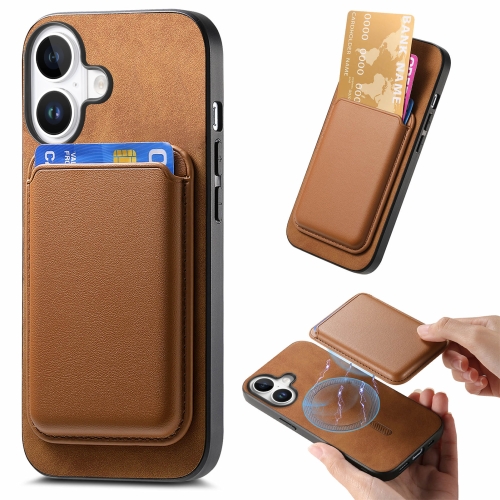 

For iPhone 16 Plus Retro Magsafe Card Bag PU Back Cover Phone Case(Brown)